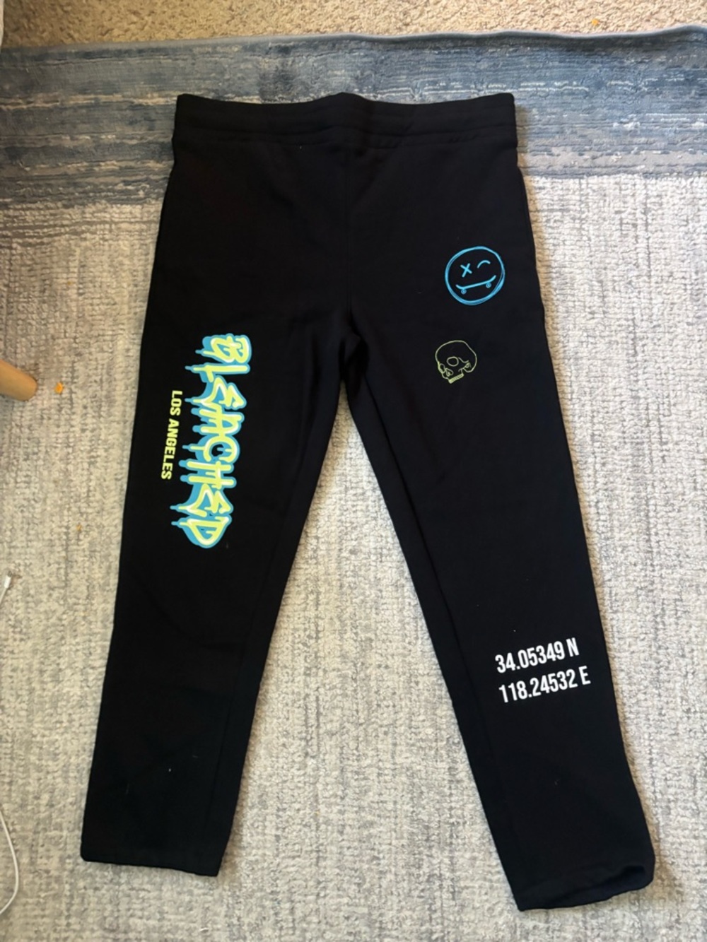 Black Graphic Joggers with Neon Blue & Yellow Prints